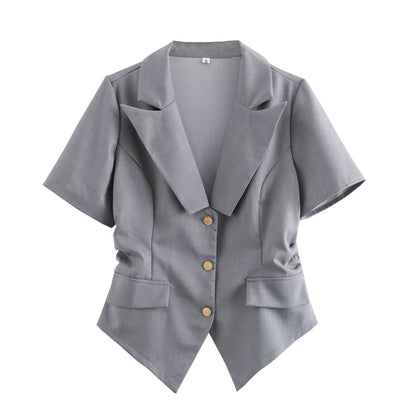 European and American summer new fashionable temperament lapel short sleeved small suit top+suit pants set