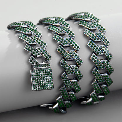 New Trend Hip Hop Hiphop Cuban Chain Emerald Alloy Diamond Full Diamond Couple Necklace