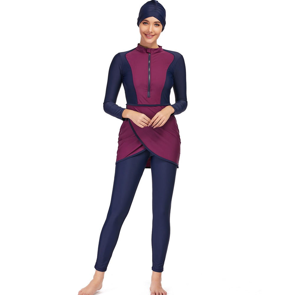 New Muslim swimsuit long-sleeved trousers three-piece conservative sunscreen with chest pad