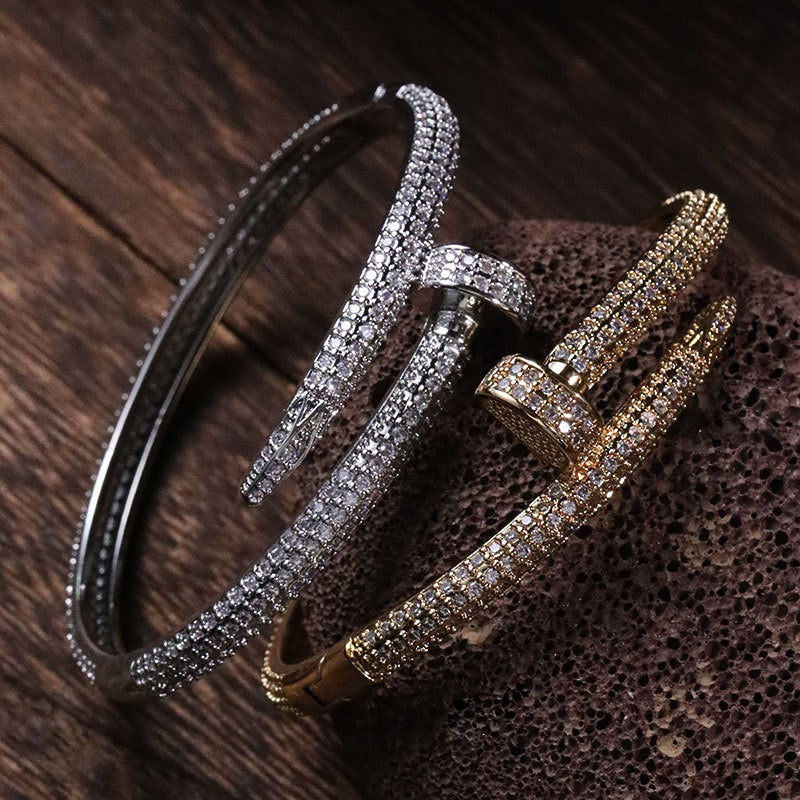 Full Sky Star Nail Copper Inlaid Zircon Couple Bracelet