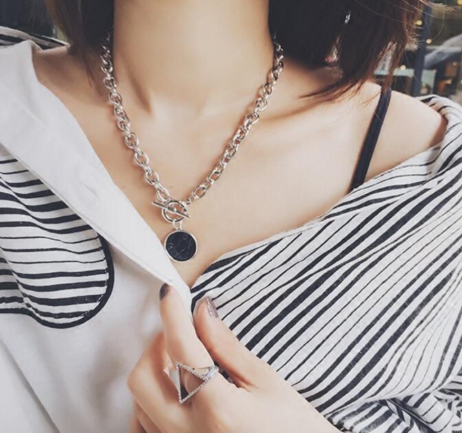 KMVEXO Minimalist Casual Neck Chain Necklaces for Women Round Marble Pendants Hiphop Female Fashion Jewelry Necklace Naszyjnik