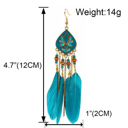 Long Feather Fringe Earrings Exaggerated Indian Drop Earrings