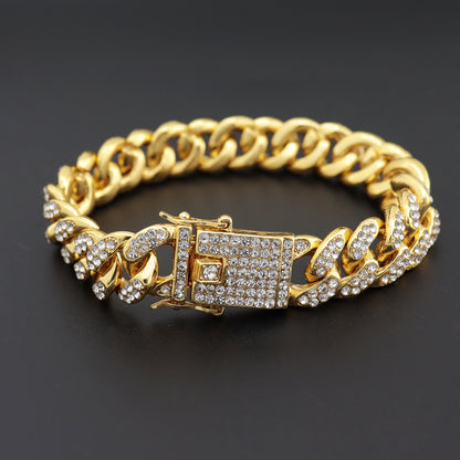 Hip-Hop Street Trend Diamond-Encrusted Cuban Chain Hiphop Rap Bracelet Male Zircon Bracelet