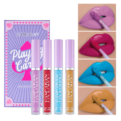 HANDAIYAN Playing Card Lipstick Set Of 4 Matte Matte Non-Stick Cup Lipstick Lipstick