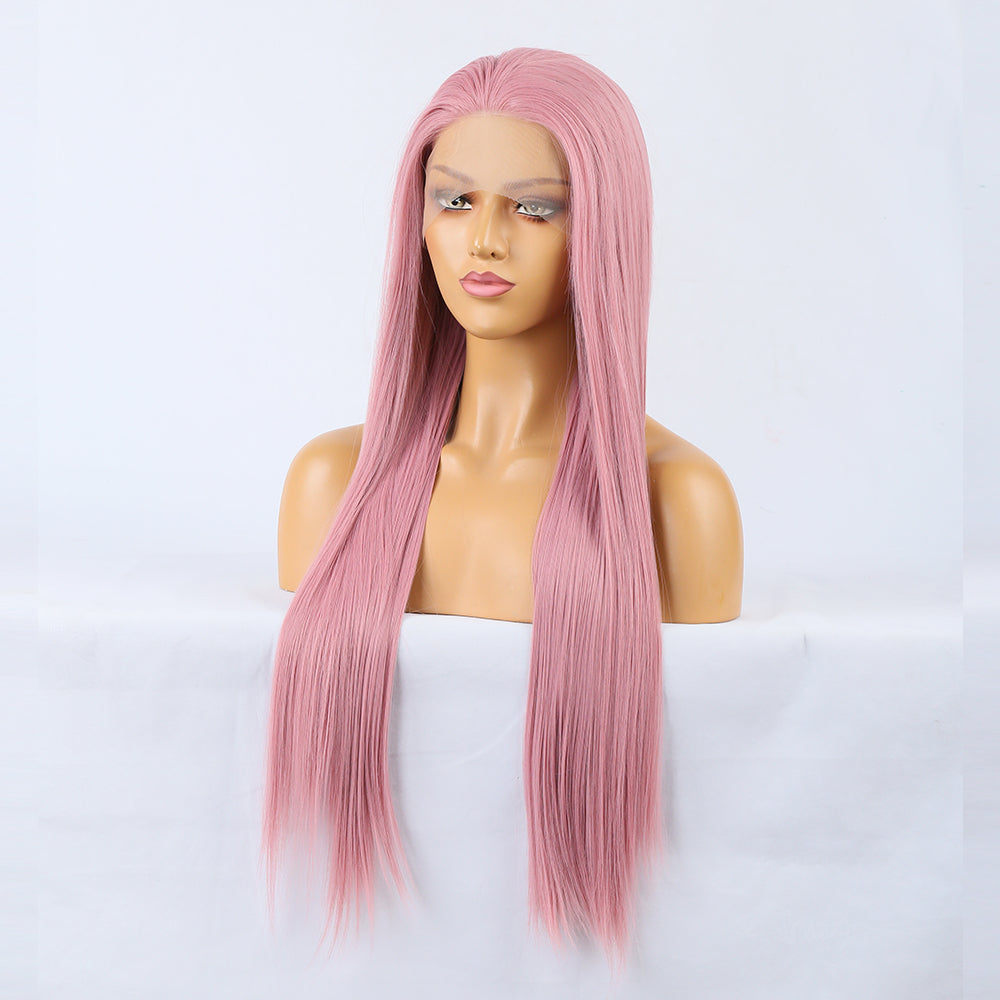 Synthetic Lace Wig Deep Part Long Straight Wig Ombre Pink Cosplay Wigs Synthetic Lace Wigs For Women