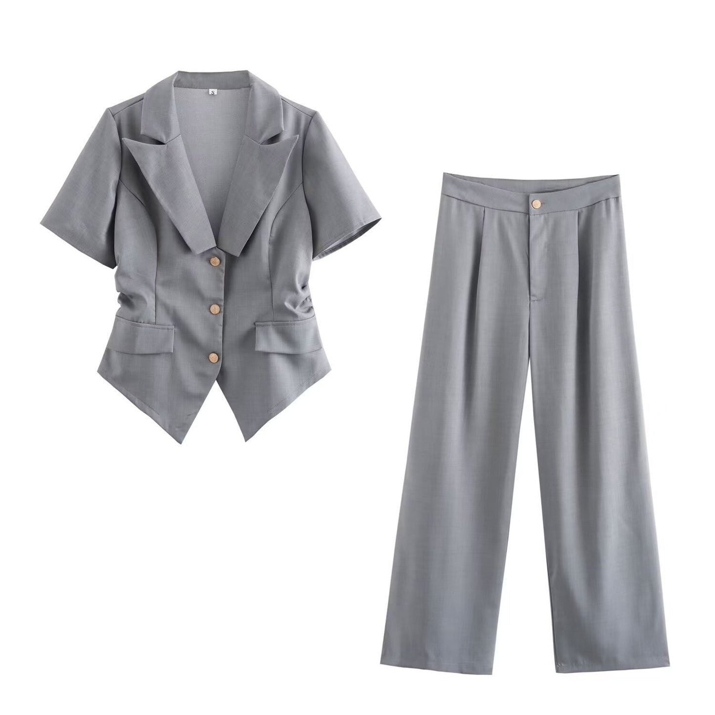 European and American summer new fashionable temperament lapel short sleeved small suit top+suit pants set