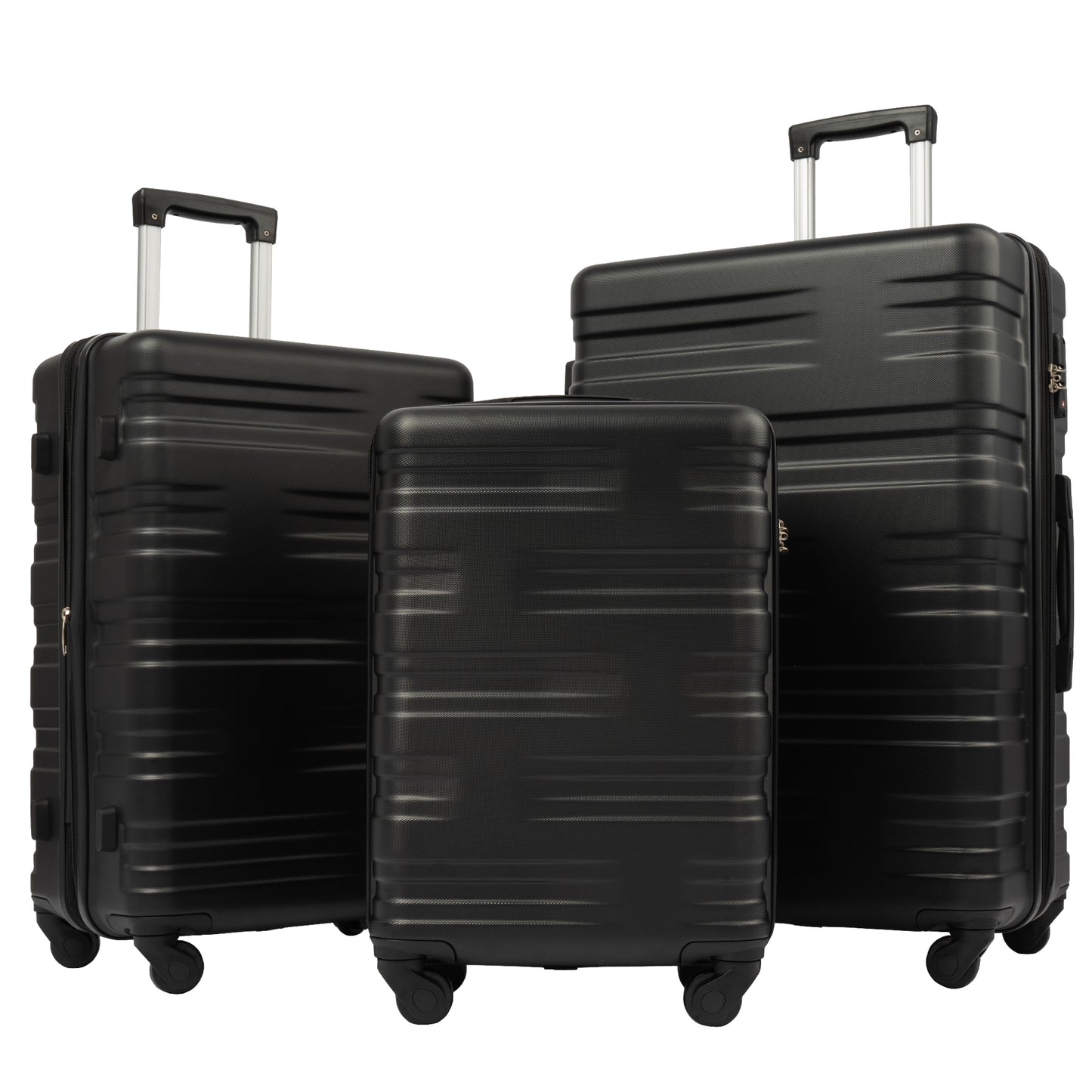 Hardshell Luggage Sets 3 Pcs Spinner Suitcase with TSA Lock Lightweight 20''24''28''   Black + ABS