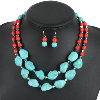 Layered Turquoise Exaggerated Vintage Clavicle Chain Necklace Jewelry