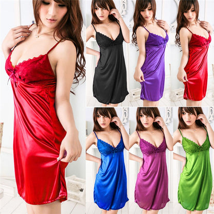 Ladies Night Satin Silk Nightgown Babydoll Nightdress Chemise Lace Robe Sleepwear Dress