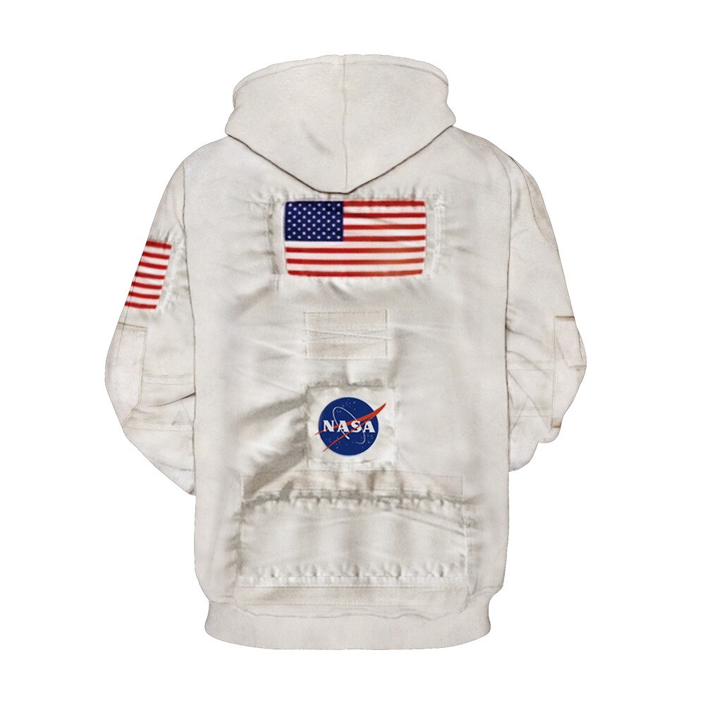 QNPQYX Women Man Winter Streetwear Hoodies Tops 3D Astronaut Space Suit Pullover Sweatshirt Terror Pocket Outwear Warm Hoodies