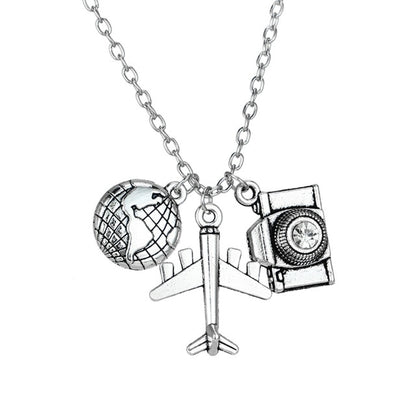 Globe Earth Airplane Keychain Camera Passport Compass Pendant Wanderlust Travelers Necklace Travel Bangle Bracelet Jewelry Gifts
