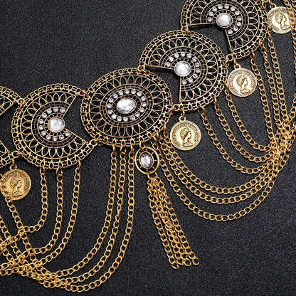New Fashion Retro Ethnic Style Hollow Chain Tassel Head Coin Creative Waist Chain For Women
