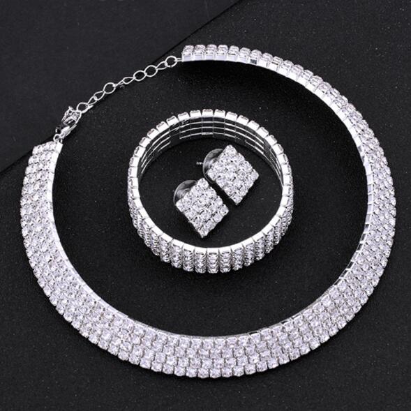 Silver Circle Crystal Bridal Jewelry Sets