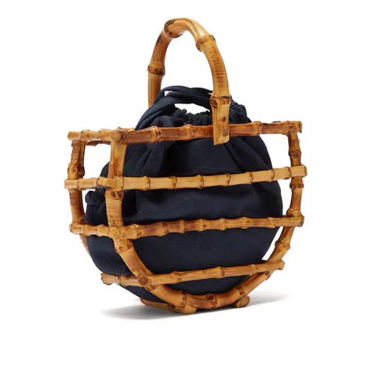 Handmade tassel bamboo knot bag water bucket bag semi-circular bamboo basket handbag for women