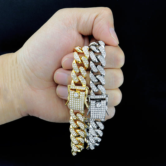 Hip-Hop Street Trend Diamond-Encrusted Cuban Chain Hiphop Rap Bracelet Male Zircon Bracelet