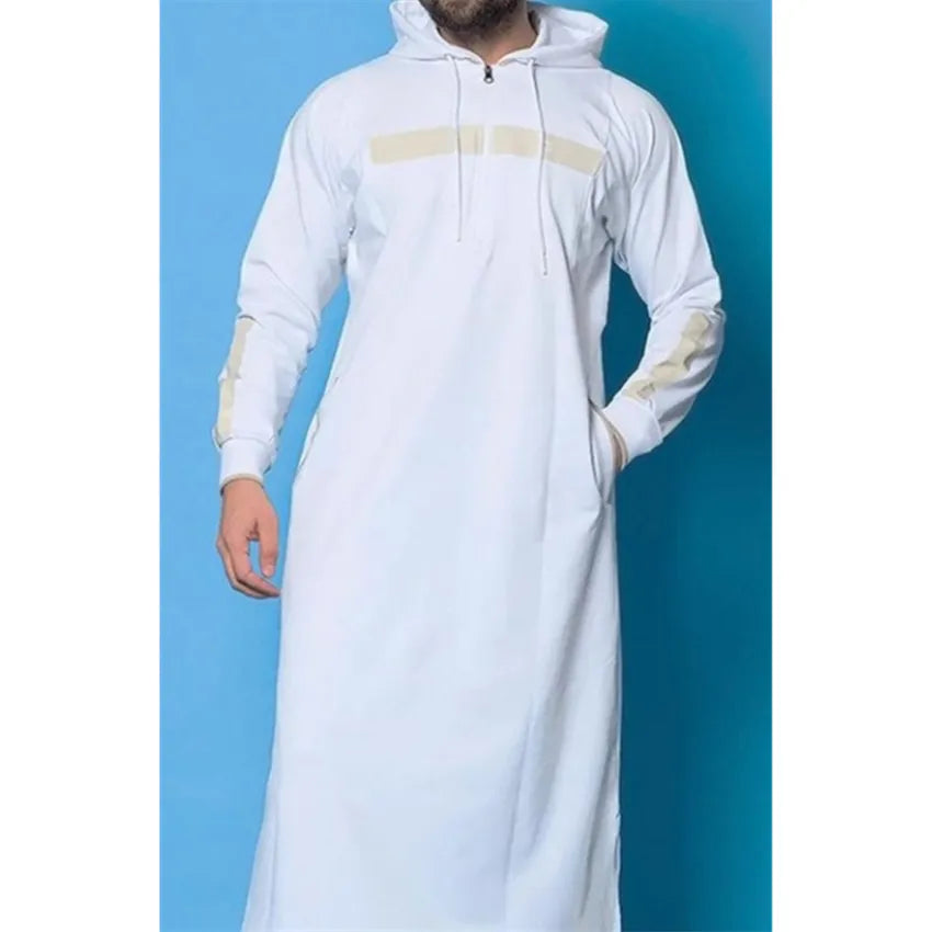 Middle East Man Muslim Hooded Thobe Jubba Casual Long Sleeve Turkish Saudi Arabia Cotton Sweatshirt Islamic Kaftan Robes
