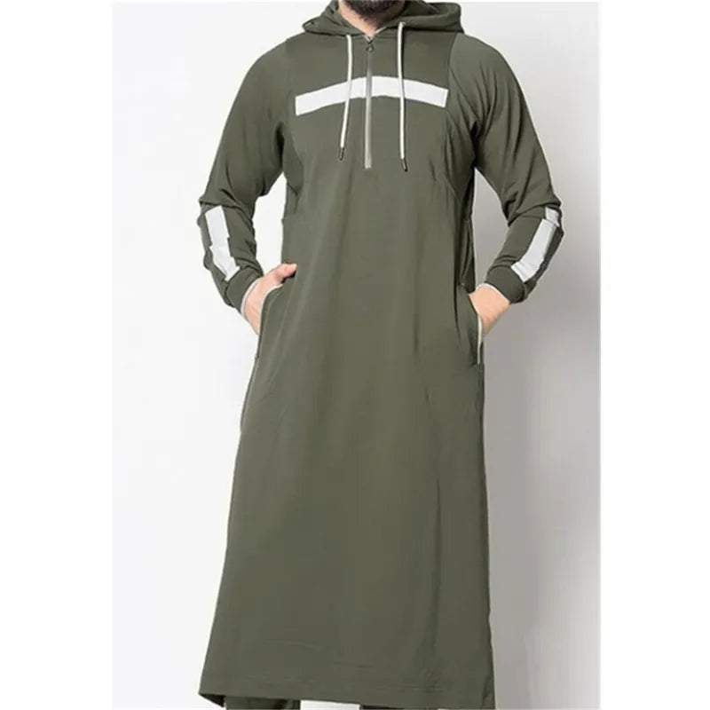 Middle East Man Muslim Hooded Thobe Jubba Casual Long Sleeve Turkish Saudi Arabia Cotton Sweatshirt Islamic Kaftan Robes