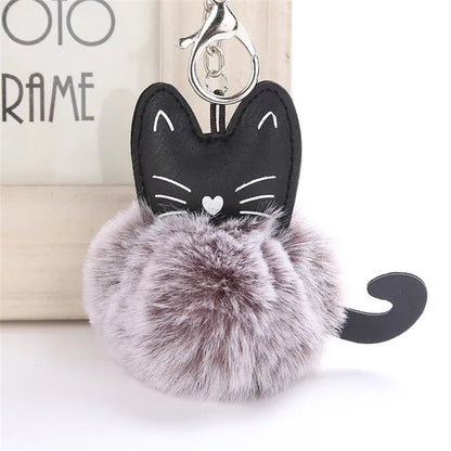 Cute Cat Keychain Pendant Women Key Ring Holder Pompoms Key Chains For Gift