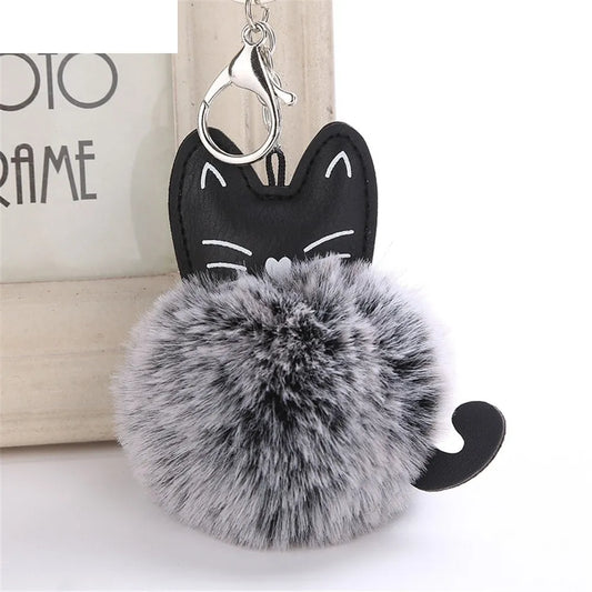 Cute Cat Keychain Pendant Women Key Ring Holder Pompoms Key Chains For Gift