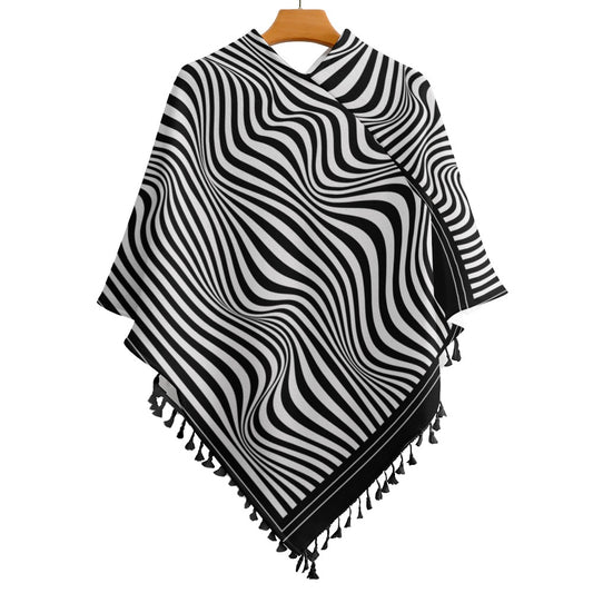 Bully-Proof Off Da Grid Knitted Cape With Fringed Edge