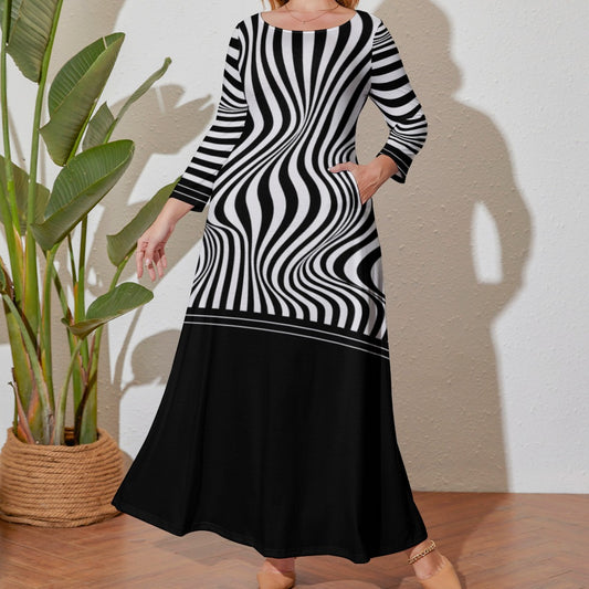 Bully-Proof Of Da Grid Plus Size Loose Crew Neck Long Sleeve Dress