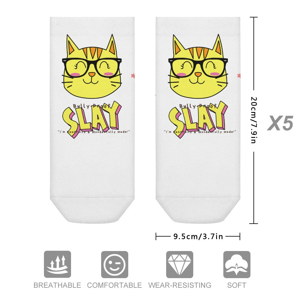 Bully-Proof Da Nerd Kat Slay Comfortable Pattern Socks (5 Pairs Of The Same Picture)